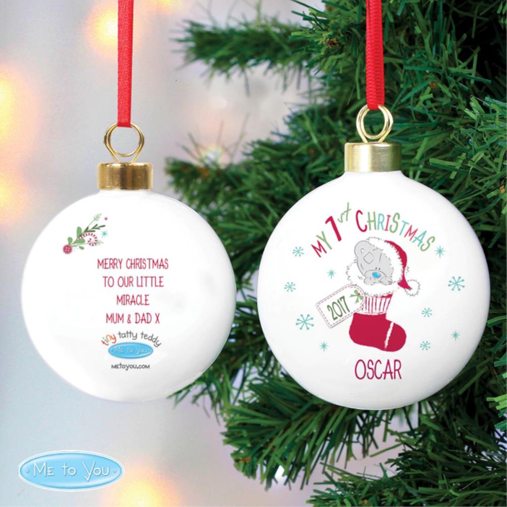 Personalised My 1st Christmas Tiny Tatty Teddy Stocking Bauble Extra Image 1